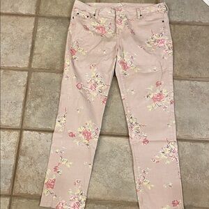 Garnet Hill Floral Straight Leg Jeans - Pink and Cream 16